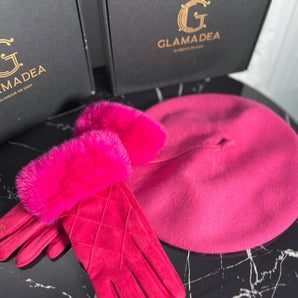 Set cadou bereta bumbac siclam si manusi cu blanita ecologica calduroase