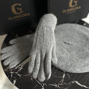 Set cadou sarbatori cu manusi din lana prelucrata si bereta lana 100% naturala