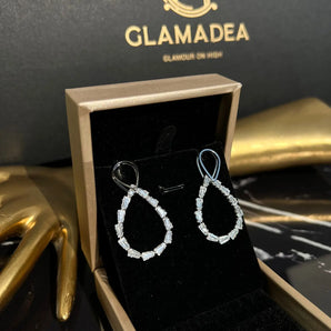 Cercei Elaa, placat aur alb, zirconiu cubic AAA GLAMADEA