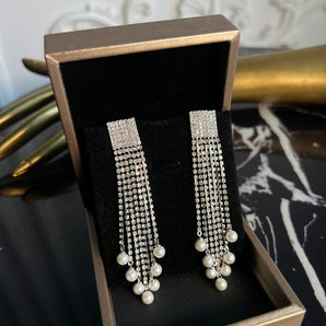 Cercei Eline, zirconiu cubic AAA, Elemente Swarowski, placat aur alb, perle GLAMADEA