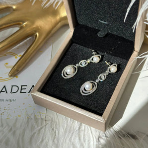 Cercei Indira, placat aur alb, zirconiu cubic AAA, perle GLAMADEA
