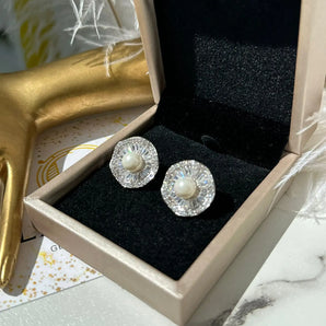 Cercei Leia , zirconiu cubic AAA, placati aur alb, perla GLAMADEA