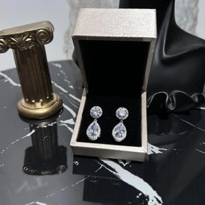 Cercei Lorena, zirconiu cubic, placați aur alb, eveniment GLAMADEA