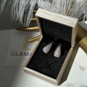 Cercei Malini, placat aur alb, zirconiu cubic AAA GLAMADEA