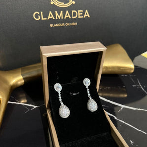 Cercei Nira, placat aur alb, zirconiu cubic AAA GLAMADEA