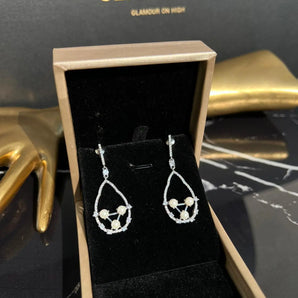 Cercei Nira, placat aur alb, zirconiu cubic AAA, perle GLAMADEA