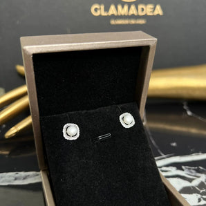 Cercei Outh, zirconiu cubic AAA, placat aur alb, perla GLAMADEA