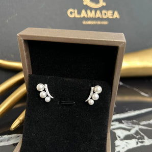 Cercei Oyaz, zirconiu cubic AAA, placați aur alb, perle GLAMADEA