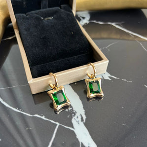 Cercei Raisa, verde smarald, placat aur galben GLAMADEA