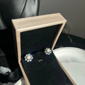 Cercei Ruth, zirconiu cubic, placat aur alb, perla GLAMADEA