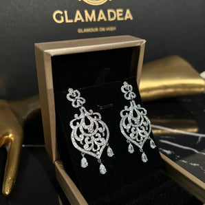 Cercei Scarlett, placat aur alb, zirconiu cubic AAA GLAMADEA