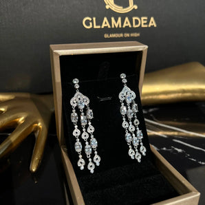 Cercei Selory, placat aur alb, zirconiu cubic AAA GLAMADEA