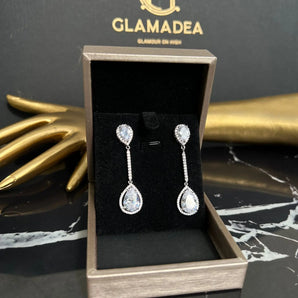 Cercei eleganți, Marga, placați aur alb, zirconiu cubic AAA, mireasă GLAMADEA