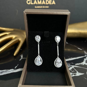 Cercei eleganți, Marga, placați aur alb, zirconiu cubic AAA, mireasă GLAMADEA