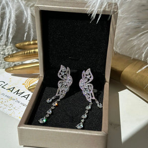 Cercei eleganți, Riri, zirconiu cubic, placați aur alb, clips GLAMADEA