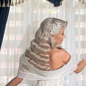 Diadema Hennessy, mireasa, zirconiu cubic, perle, placat aur alb Glamadearo