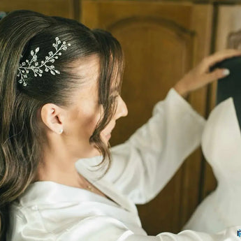 Diadema dublă mireasă, Lorraine, pietre, cristale fatetate, lucrată manual, laterale GLAMADEA