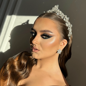 Diadema mireasă tip coroniță , Simbio, placata aur alb, zirconiu cubic, flori, cristale fatetate Glamadearo