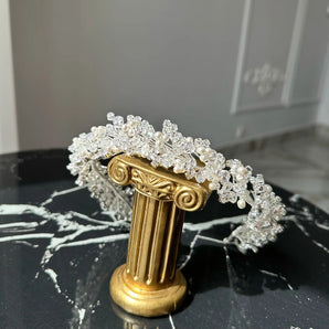 Diadema mireasă Roya, placata aur alb, zirconiu cubic AAA, perle GLAMADEA