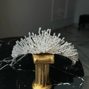 Diadema mireasă Safdary, tip ice, placata aur alb, zirconii cubice AAAAA GLAMADEA