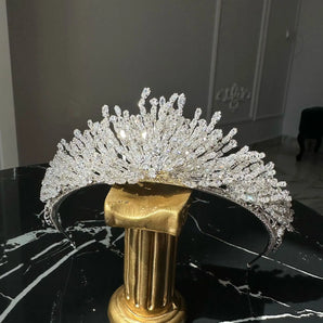 Diadema mireasă Safdary, tip ice, placata aur alb, zirconii cubice AAAAA GLAMADEA