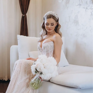 Diadema mireasă extravagantă zirconii cubice perle, Mona, placată aur alb Glamadearo