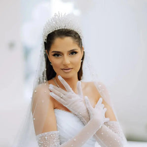 Diadema mireasă stil coroană, Ekaterina, zirconiu cubic, placată rodiu Glamadearo