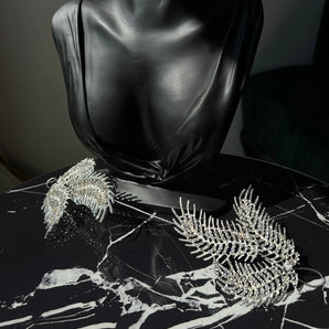 Diadema mireasă tip zeita, Latina, perle, cristale, argintiu GLAMADEA