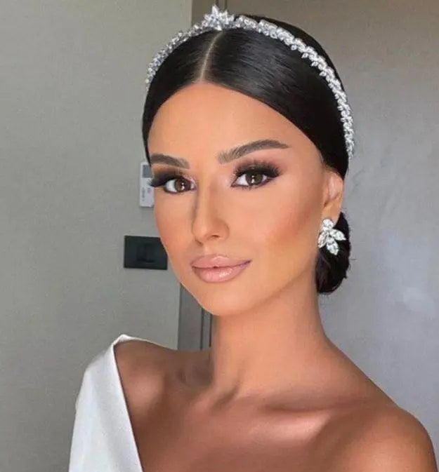Diademă mireasă, Amira, coroniță tip prințesă, zirconiu cubic, placată aur alb Glamadearo