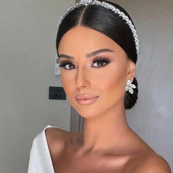 Diademă mireasă, Amira, coroniță tip prințesă, zirconiu cubic, placată aur alb Glamadearo