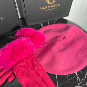 Set cadou bereta bumbac siclam si manusi cu blanita ecologica calduroase