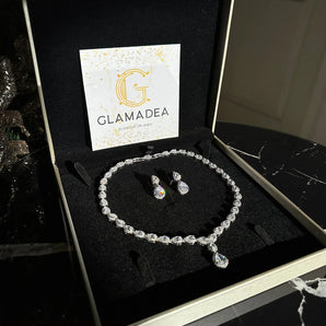 Set bijuterii Meduse, colier și cercei, placat aur alb/galben, zirconiu cubic AAA - GLAMADEA