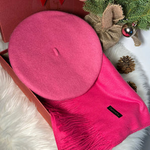 Set eșarfă și beretă, Vili, chic, cadou, roz - GLAMADEA