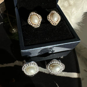 Cercei clips Alice, placati aur alb, perla - GLAMADEA