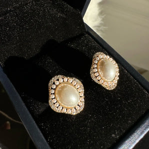 Cercei clips Alice, placati aur alb, perla - GLAMADEA
