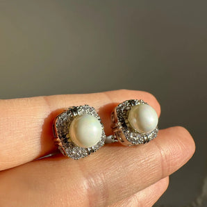 Cercei clips Lara  zirconiu cubic, placati  aur alb sau galben, perla - GLAMADEA