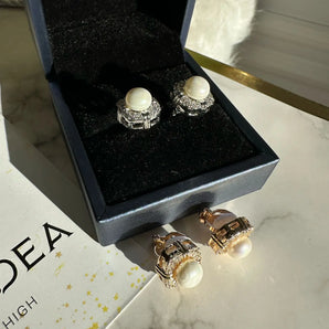 Cercei clips Lara  zirconiu cubic, placati  aur alb sau galben, perla - GLAMADEA