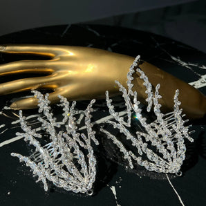 Diadema mireasă model ramuri dantelate, Luciana, zirconiu cubic, placată aur alb - GLAMADEA