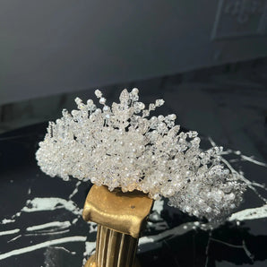 Diadema Velma, zirconii cubice, placată aur alb, perle - GLAMADEA