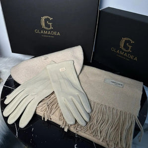 Set Cadou Iarna Weclam , Bereta, Esarfa Cashmere & Manusi, cadou, chic GLAMADEA