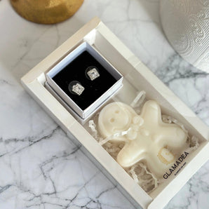 Set Cadou Sarbatori , Amira , Cercei placați argint și lumânare parfumată din ceară naturală de soia GLAMADEA