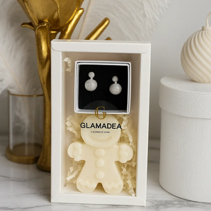 Set Cadou Sărbători– Cercei placați aur alb și lumânare parfumată din ceară naturală de soia GLAMADEA