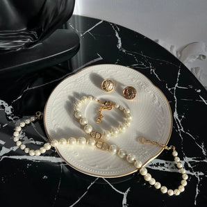 Set Colier si Bratara Margot PREMIUM, placat aur galben, baza gatului, perle de cultura GLAMADEA