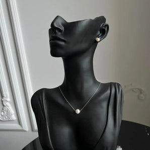 Set Coralia, cercei si colier, perle, placat aur alb GLAMADEA