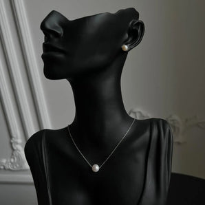 Set Coralia, cercei si colier, perle, placat aur alb GLAMADEA