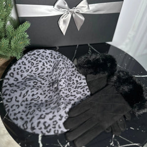 Set bereta si manusi Lucky, lână , animal print, cadou GLAMADEA