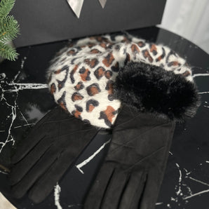 Set bereta si manusi Lumia, lână , animal print, cadou GLAMADEA