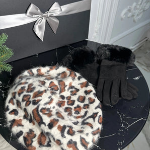 Set bereta si manusi Lumia, lână , animal print, cadou GLAMADEA