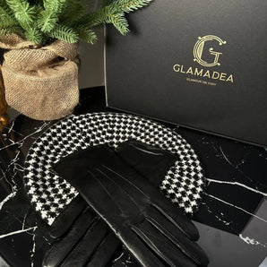 Set bereta si manusi Windly, cashmere, piele naturala GLAMADEA