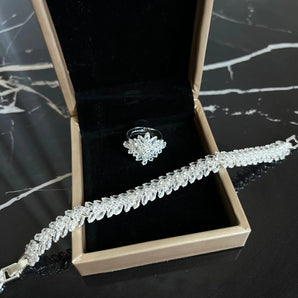 Set bratara si inel Amara, placat aur alb, zirconiu cubic AAA GLAMADEA